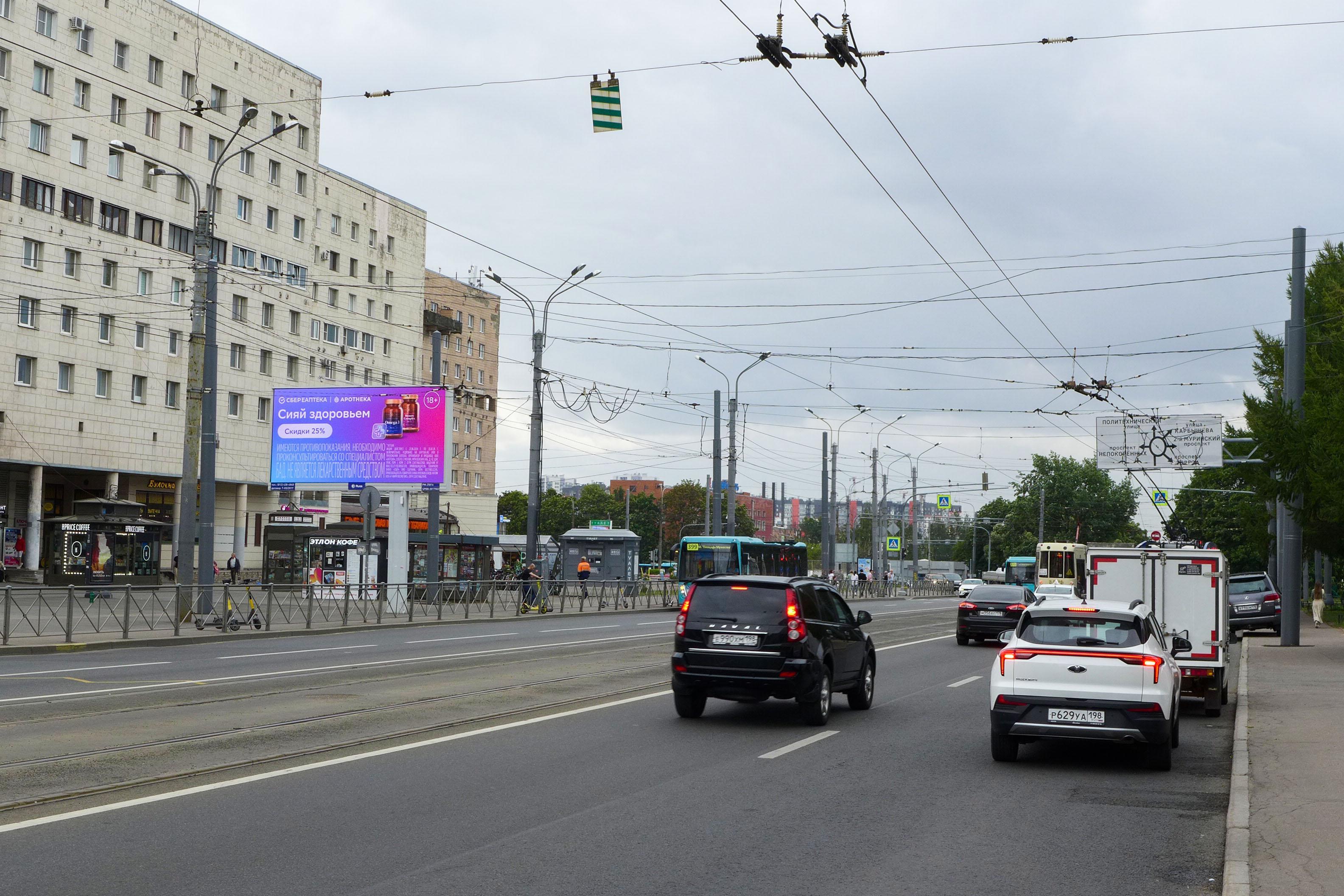 Реклама 3x6 по адресу Политехническая ул. 17 к.1 / ст.м. "Пл. Мужества" (к Мужества пл.) DIGITAL
